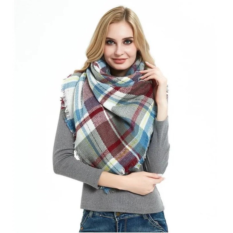 Unisex Classic European American Plaid Scarf - Imitation Cashmere Oversized Colorful Fringed Shawl Cape