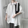Teen Boys' Striped Patchwork Shirt Loose Fit Square Neck Short Sleeve Casual Summer Top