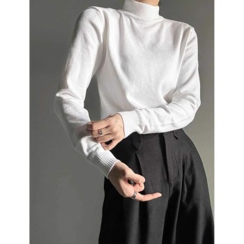 Unisex Half Turtleneck Sweater Solid Color Jacquard Knit Thermal Base Layer Top