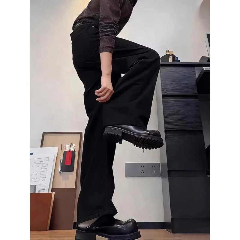 Men's Black Straight-Leg Jeans - Tall & Extended Length, American Style Slim-Fit High-Waisted Casual Pants
