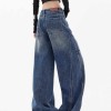 Fleece Lined Wide-Leg Jeans for Tall Men - American Retro High-Waisted Baggy Fit Cropped Pants