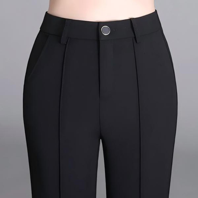Women's Black Suit Pants - High-Waisted Slim Fit Flared Hem Trousers