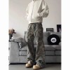 Unisex American Retro Camouflage Cargo Jeans Loose Straight Micro-Flare High Street Pants