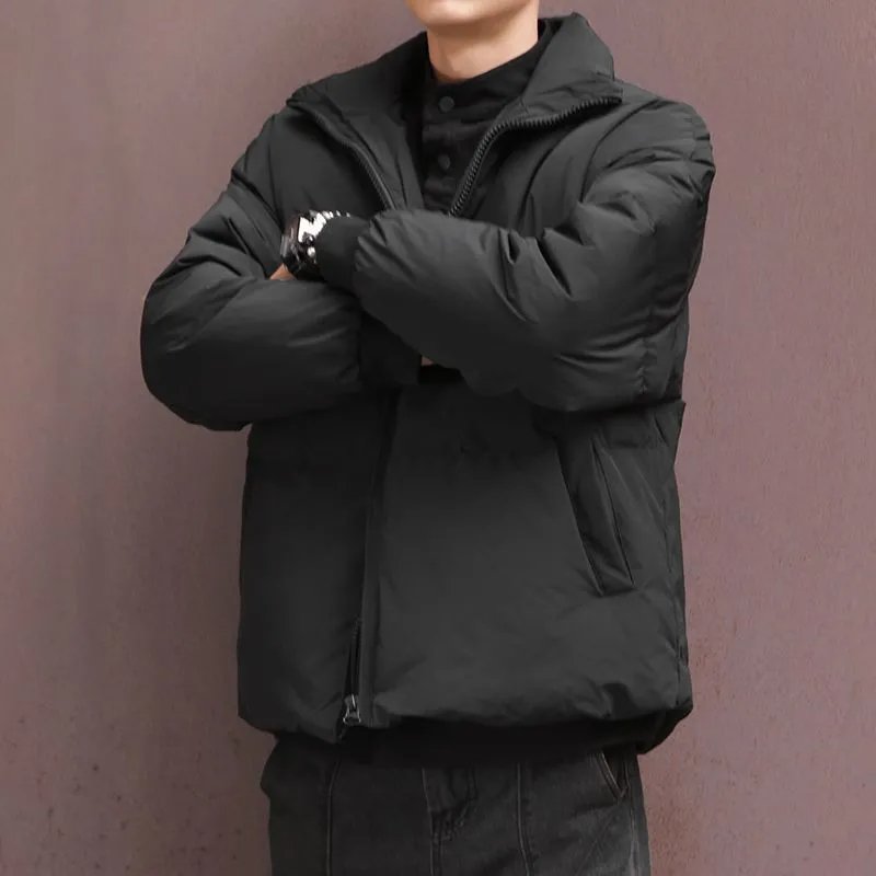 Men's Light Mature Style Duck Down Jacket - Stand Collar Short Warm Winter Coat