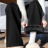 Women's Fleece Lined Wide Leg Pants - High Waisted Imitation Cashmere Straight Trousers