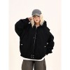 Women's Grey Cargo Hooded Jacket Relaxed Fit BF Style American Streetwear