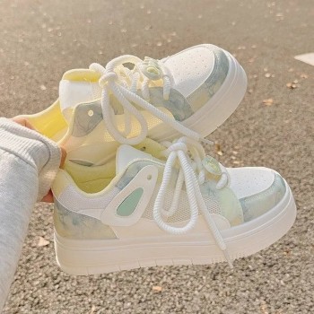 Women's Summer White Sneakers Breathable Mesh Platform Skate Shoes