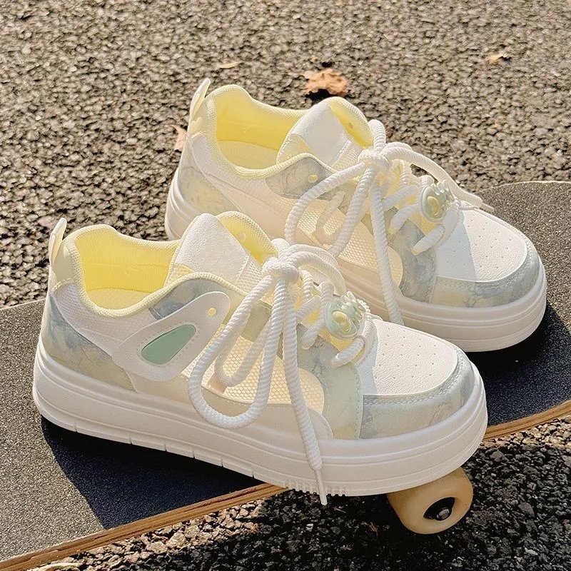 Women's Summer White Sneakers Breathable Mesh Platform Skate Shoes